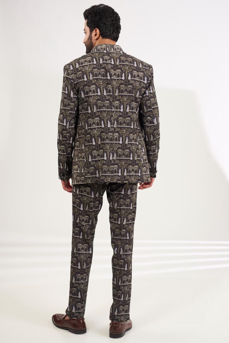 BLACK PRINTED BANDGALA SET