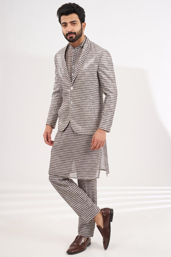 BLACK AND WHITE DIAMOND PRINT JACKET SET