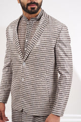 BLACK AND WHITE DIAMOND PRINT JACKET SET