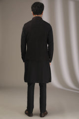 BLACK THREAD WORK AND SEQUINS BUNDI WITH KURTA AND PANTS