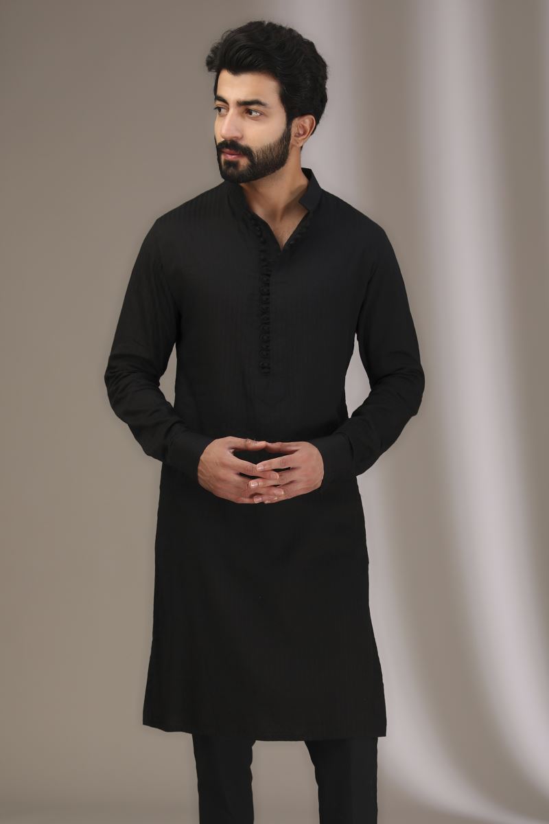 BLACK THREAD WORK AND SEQUINS BUNDI WITH KURTA AND PANTS