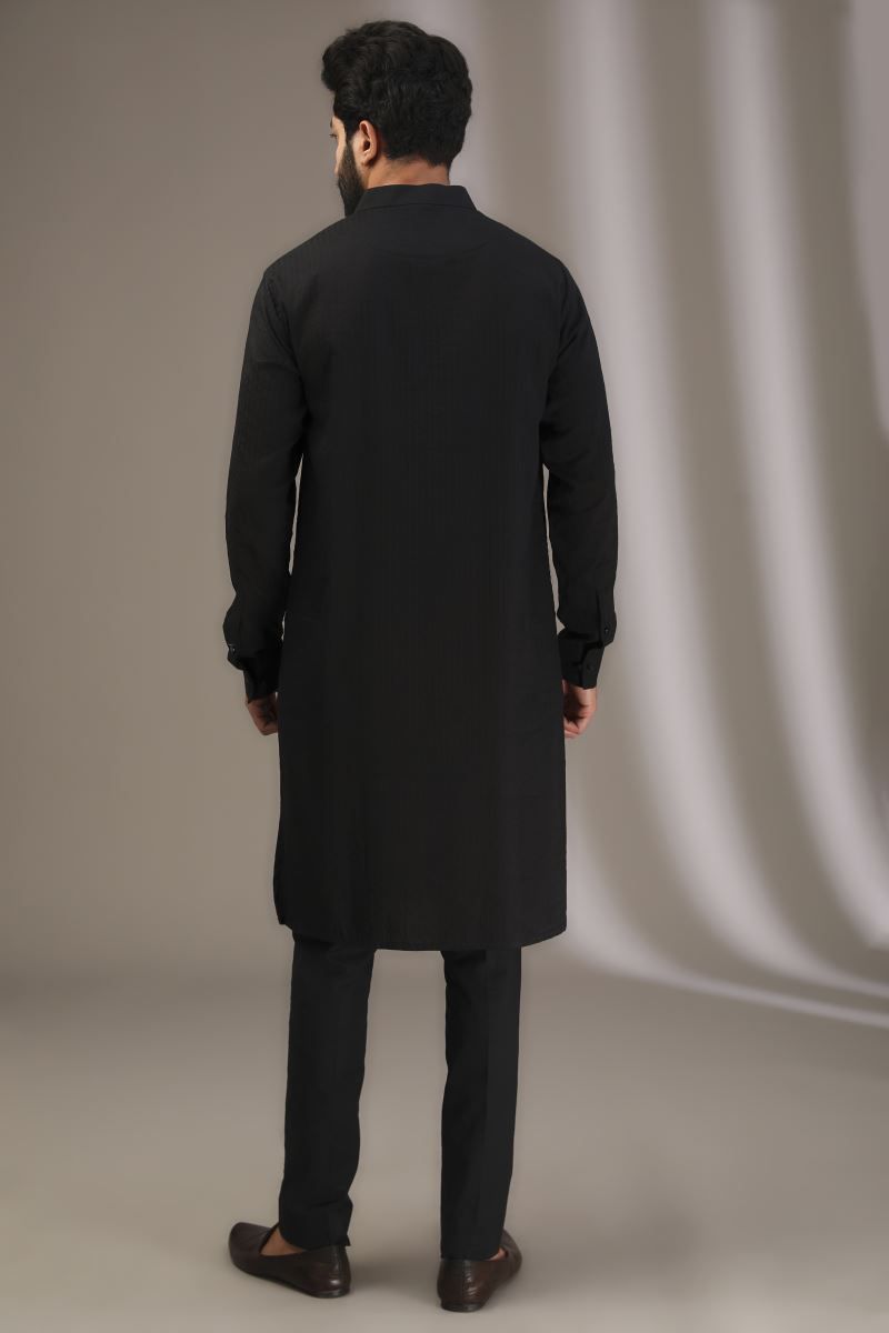 BLACK THREAD WORK AND SEQUINS BUNDI WITH KURTA AND PANTS