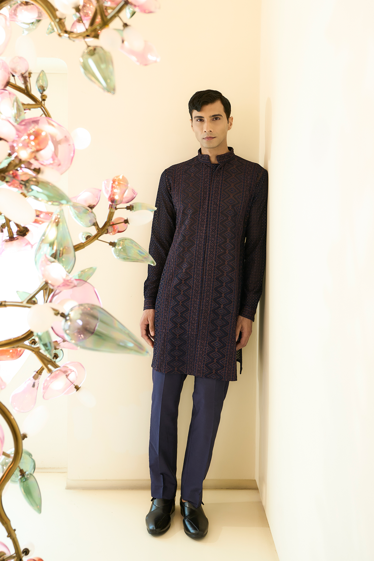 Dark Blue Georgette Thread & Sequin Kurta Set
