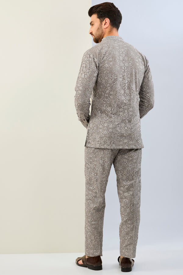GREY GOREGTTE THREAD EMBOIDERED  SHIRT AND  PAJAMA