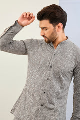 GREY GOREGTTE THREAD EMBOIDERED  SHIRT AND  PAJAMA