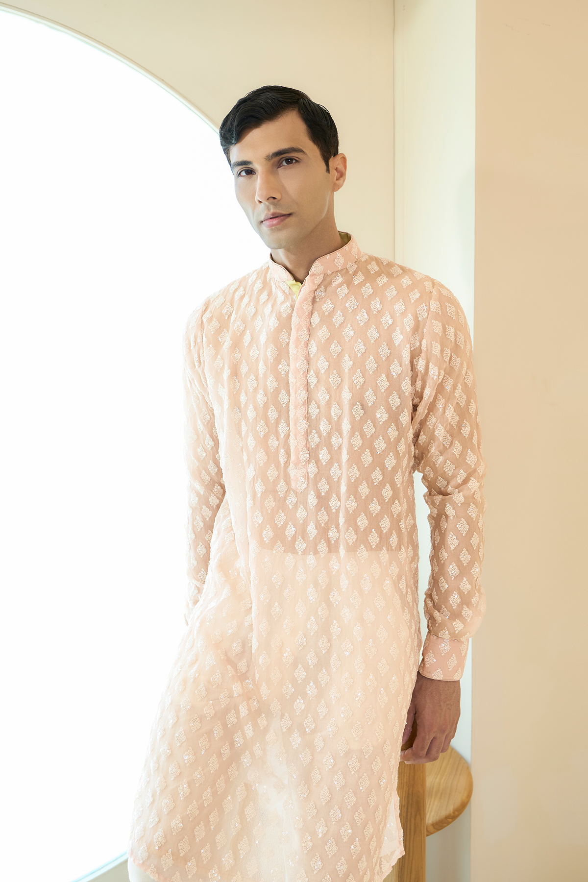 Blush Pink Organza Thread & Sequin Kurta Set