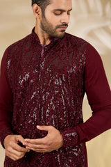 Oxblood Net Sequin Kurta Set