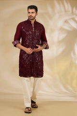 Oxblood Net Sequin Kurta Set