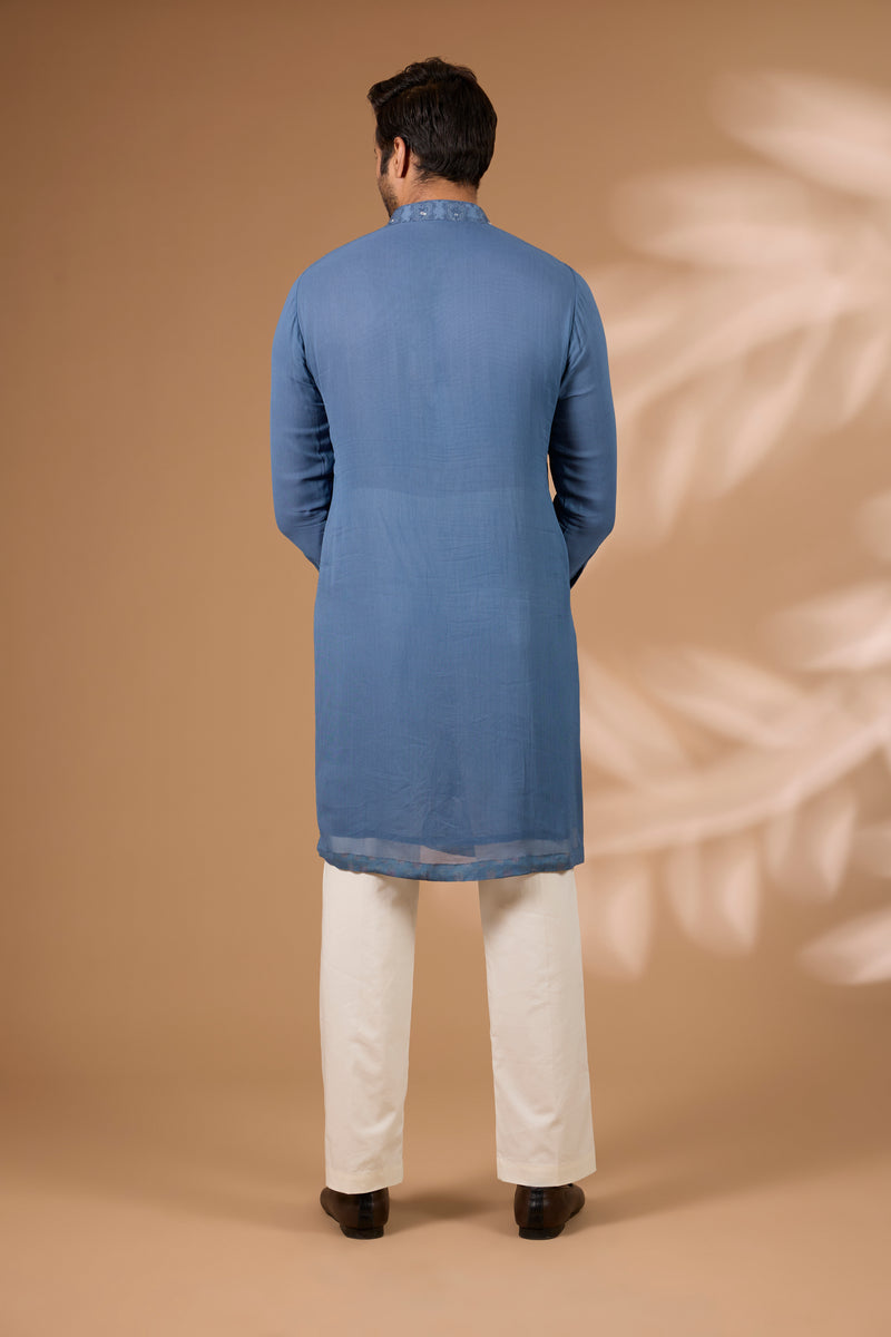 Teal Georgette Kurta – Sequin & Thread, Off-White Pant