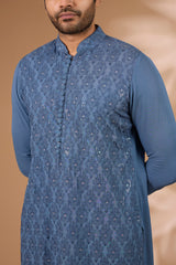Teal Georgette Kurta – Sequin & Thread, Off-White Pant