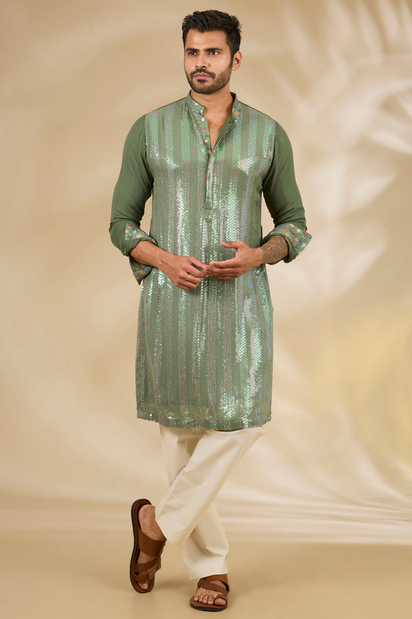 Moss Green Sequin Kurta Set