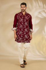 Maroon Sequin Flower Kurta Set