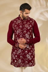 Maroon Sequin Flower Kurta Set