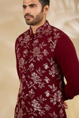 Maroon Sequin Flower Kurta Set