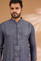 Black Georgette Sequin Zig-Zag Kurta Set