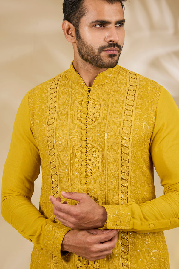 Haldi Rose Cutwork Kurta Set
