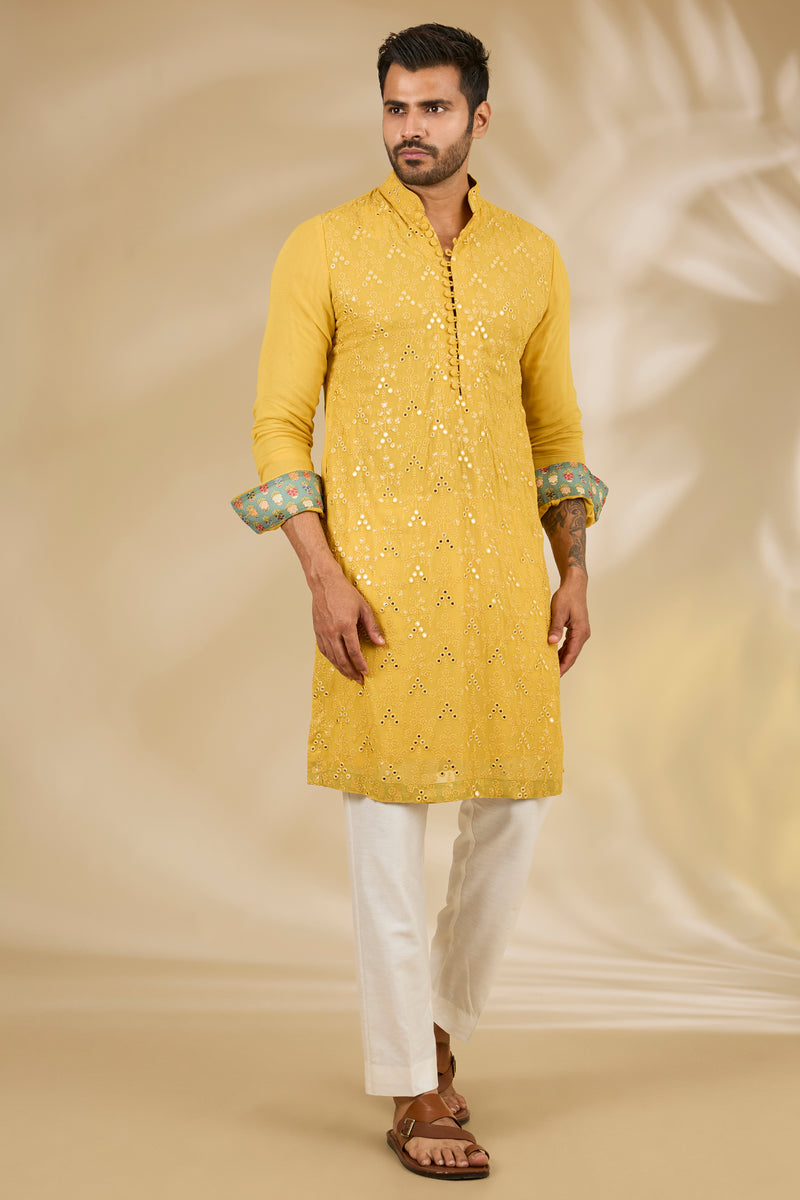 Haldi Mirror & Thread Kurta Set