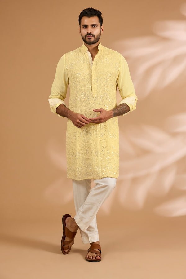 Shaded Turquoise Georgette Thread Embroidered Kurta Set