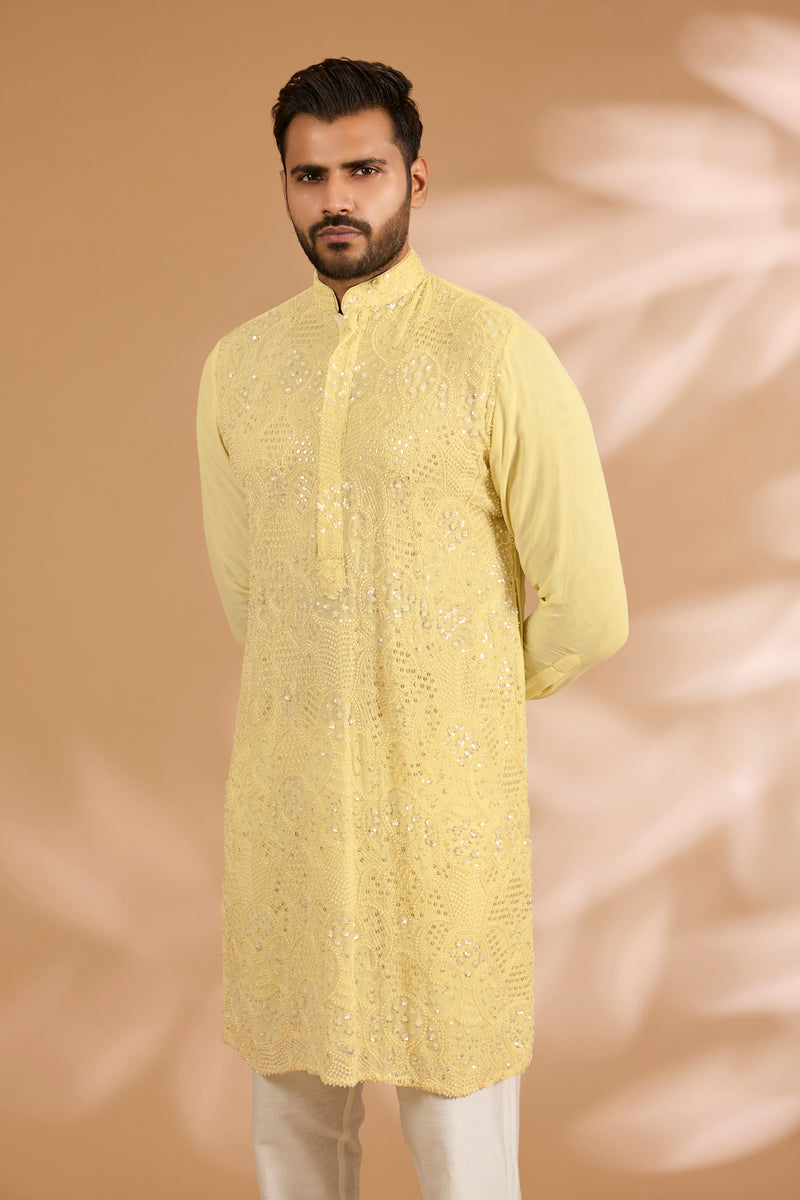 Shaded Turquoise Georgette Thread Embroidered Kurta Set