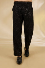 Black Net Cutwork Sleeveless Jacket Set