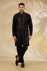 Black Net Cutwork Indo Jacket Set