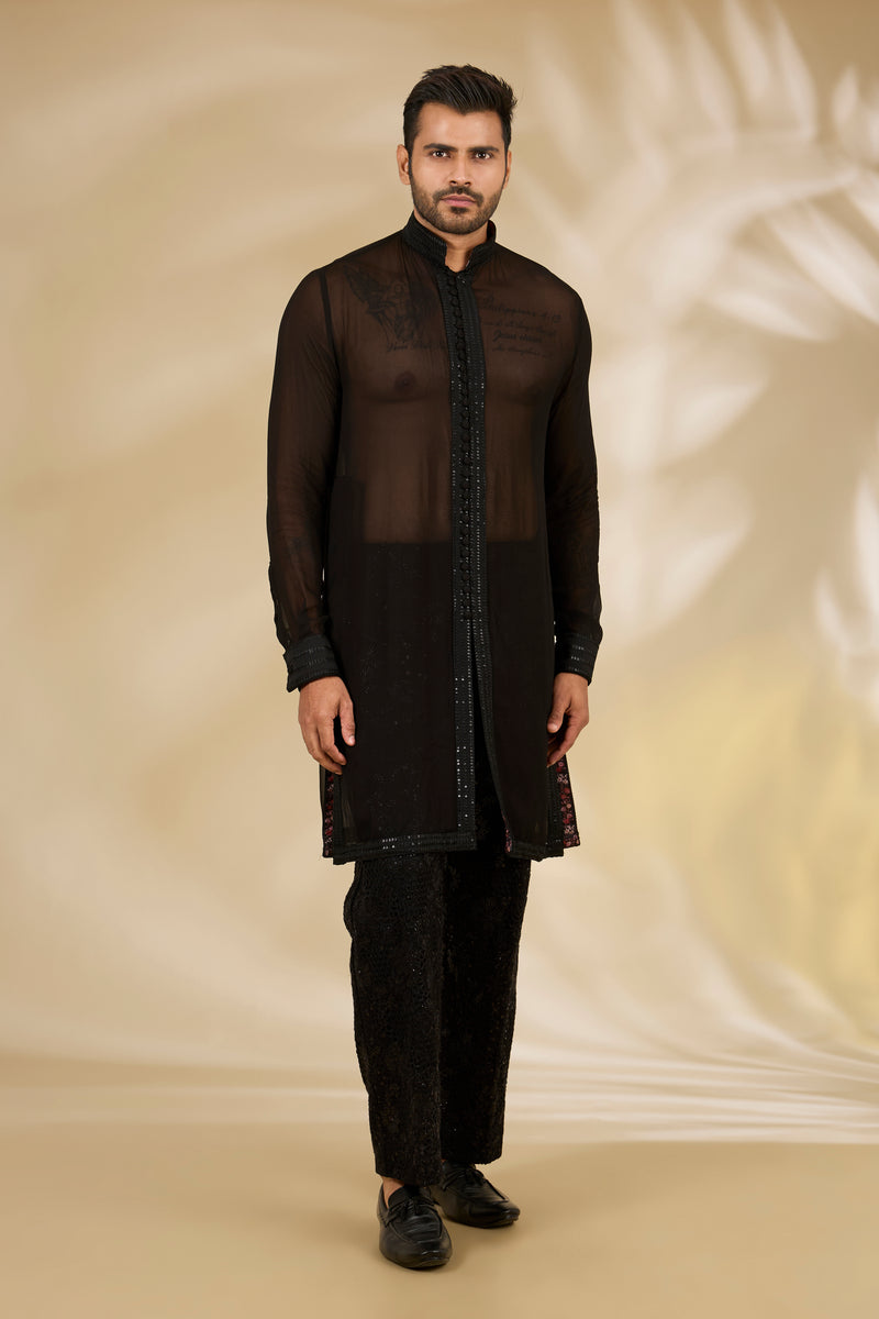 Black Net Cutwork Indo Jacket Set