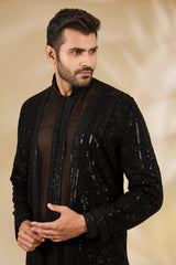 Black Net Cutwork Indo Jacket Set