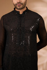 Black Georgette Kurta – Sequin & Thread, Cotton Silk Pant