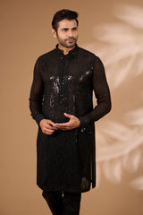 Black Georgette Kurta – Sequin & Thread, Cotton Silk Pant