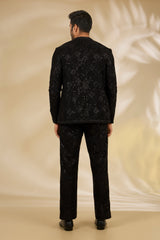 Black Net Cutwork Indo Jacket & Sheer Shirt Set