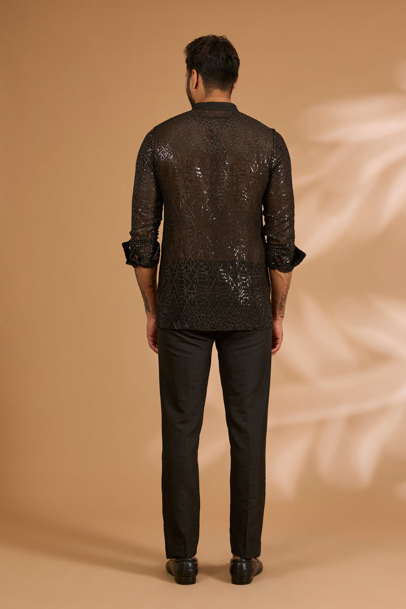 Lemon Georgette Thread, Sequin & Bead Embroidered Kurta Set