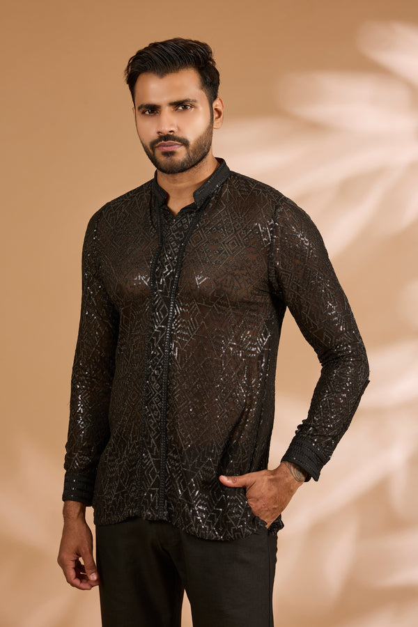 Lemon Georgette Thread, Sequin & Bead Embroidered Kurta Set