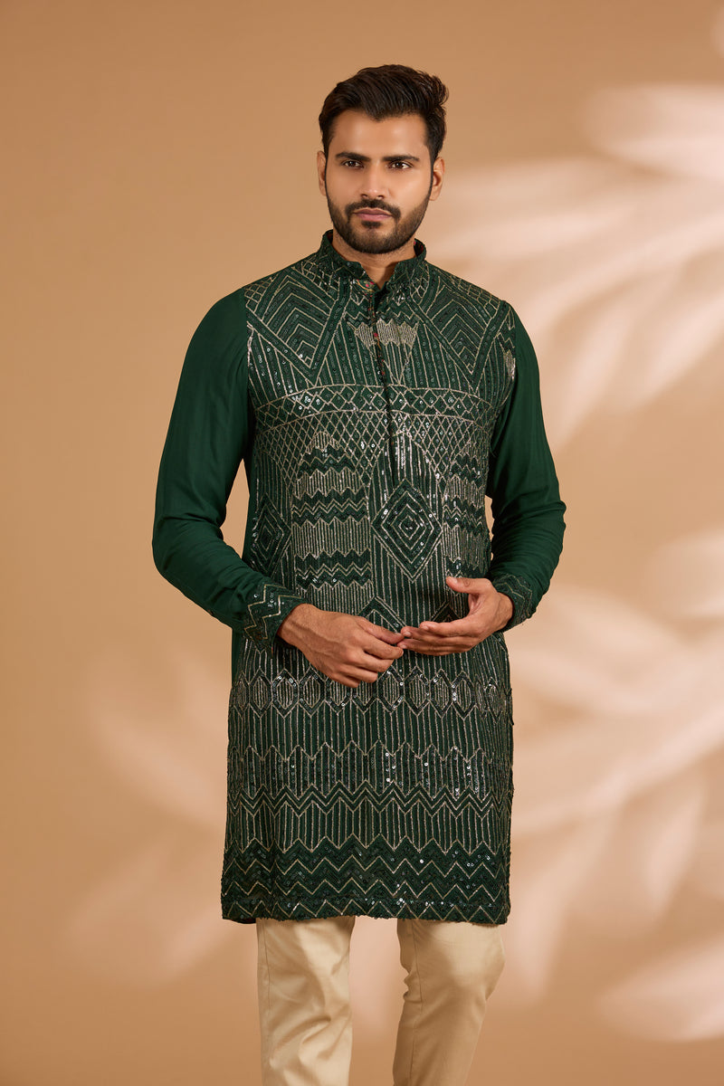 Black Georgette Sequin Jaal Shirt Set