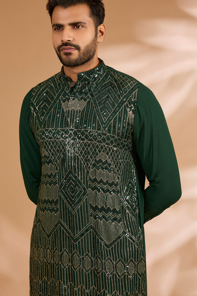 Black Georgette Sequin Jaal Shirt Set