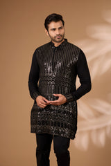 Black Georgette Kurta – Black & Gold Sequin, Cotton Silk Pant