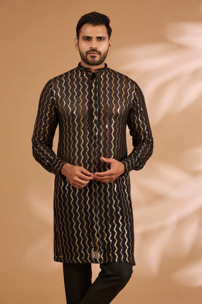 Forest Green Georgette Sequin Embroidered Kurta Set