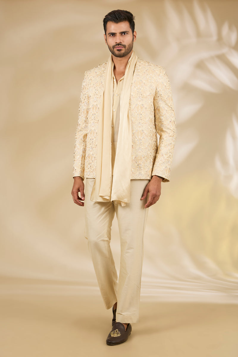 Cream Indo-Western Jacket Set