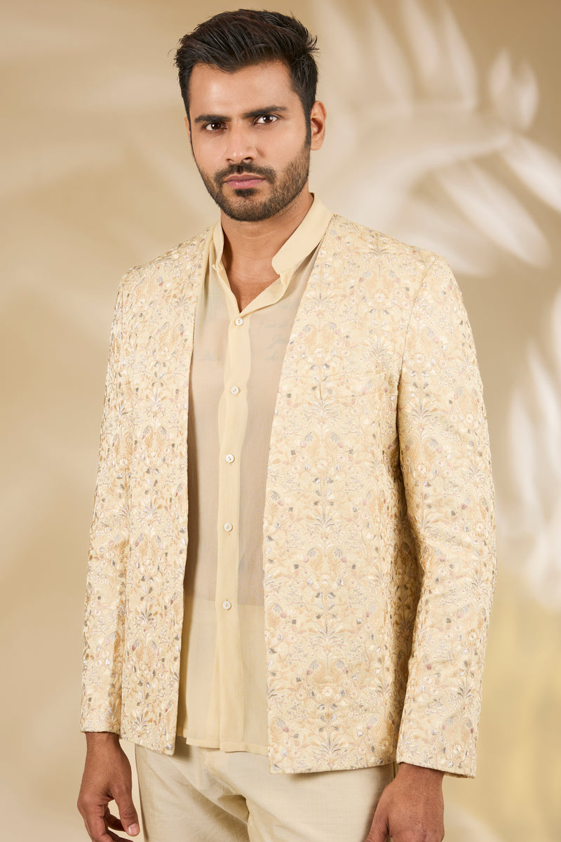 Cream Indo-Western Jacket Set
