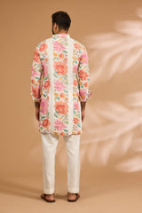 Off-White Georgette Multi-Thread Rose Embroidered Kurta Set