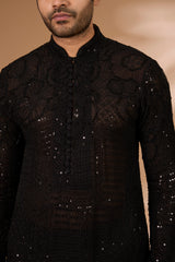 Black Georgette Kurta – Full Sequin & Beads, Cotton Silk Pant
