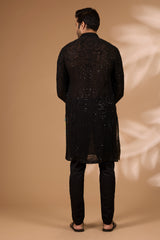 Black Georgette Kurta – Full Sequin & Beads, Cotton Silk Pant