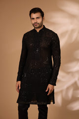 Black Georgette Kurta – Full Sequin & Beads, Cotton Silk Pant