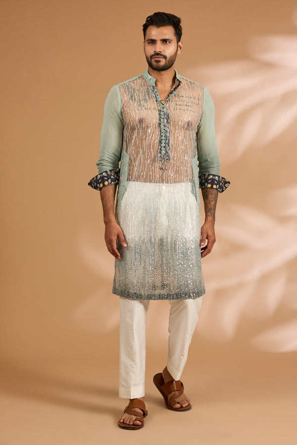 Shaded Aqua Sequin & Cutdana Embroidered Kurta Set