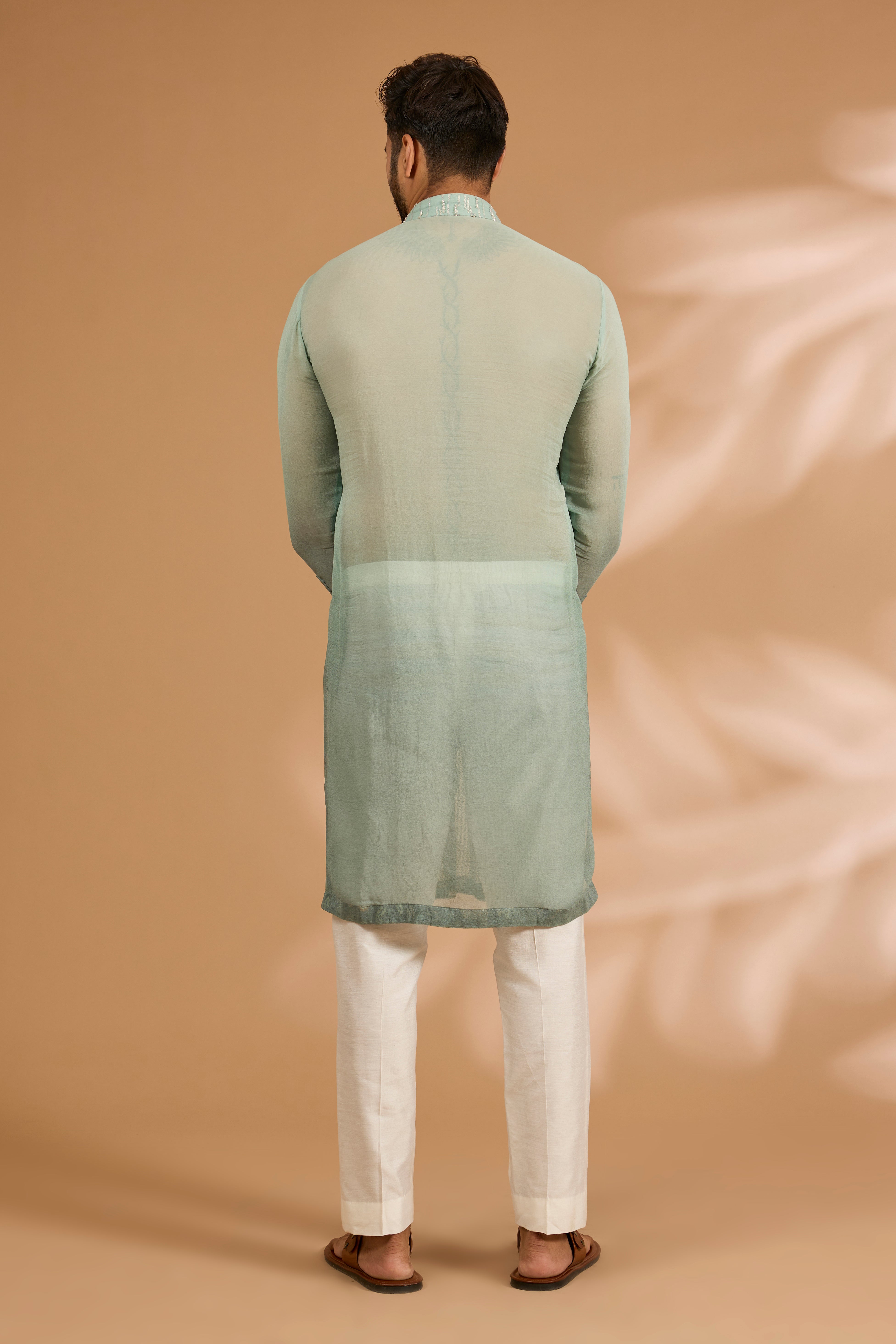 Shaded Aqua Sequin & Cutdana Embroidered Kurta Set