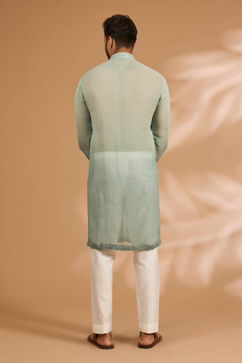 Shaded Aqua Sequin & Cutdana Embroidered Kurta Set