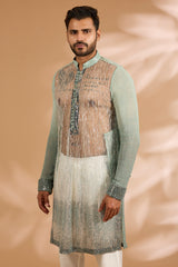 Shaded Aqua Sequin & Cutdana Embroidered Kurta Set