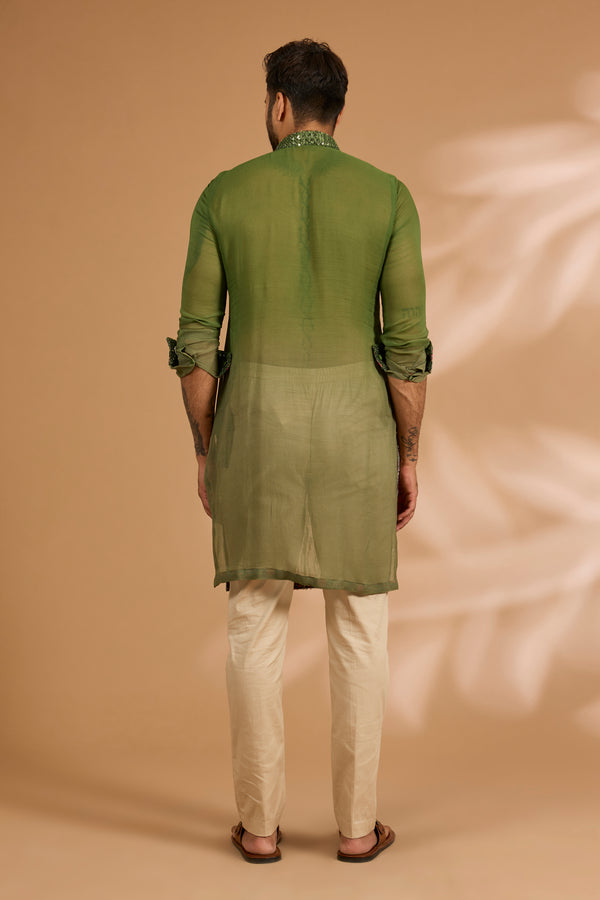 Shaded Mehendi Green Sequin & Cutdana Embroidered Kurta Set