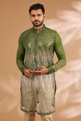 Shaded Mehendi Green Sequin & Cutdana Embroidered Kurta Set