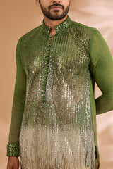 Shaded Mehendi Green Sequin & Cutdana Embroidered Kurta Set