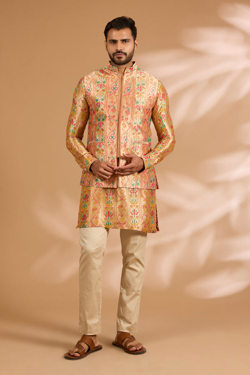 Multicolor Benarasi Zari Bundi with Printed Lining